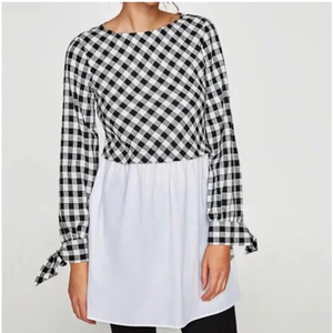 Zara Gingham Poplin Tunic with Side Slit Black White Size‎ Large